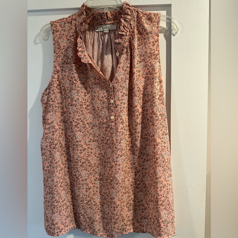 Pink mixed media flutter neck tank